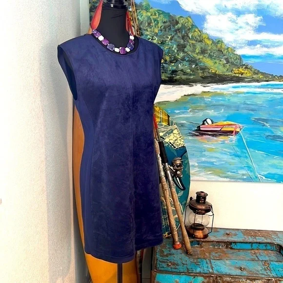 SUEDE,BCBGMAXAZRIA, Gorgeous Blue Suede, Stretch Side Panels, Zipper Shoulders,M - Picture 4 of 13